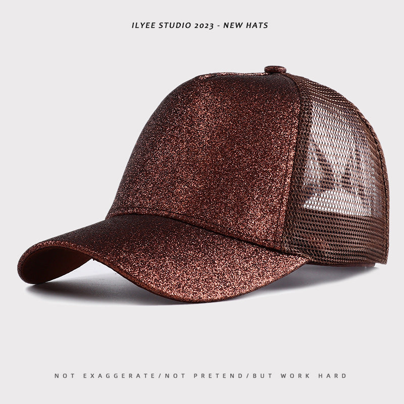 Wholesale Back Opening Fashion Sequined Mesh Ponytail Hat